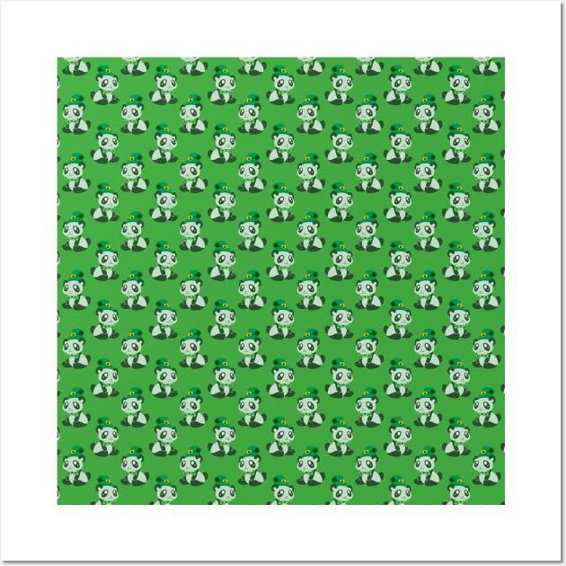 St. Patrick's Day Panda Green Pattern Wall Art by saradaboru